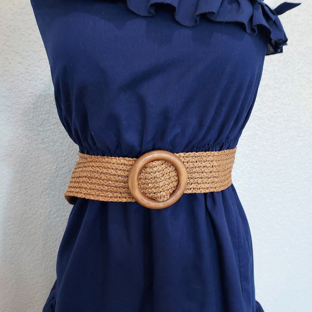 Nine West Blue One Shoulder Lace Hem Dress w/Belt Size 10P - Picture 4 of 11